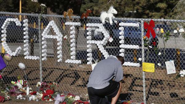A memorial for the victim of the shooting