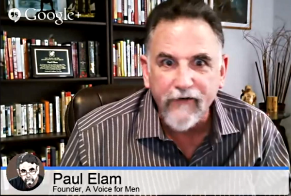 Paul Elam: Anger is "pulsing through my veins like molten lava" at the very notion that MRAs are violent.